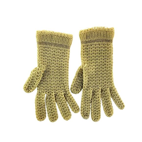 Vintage Beige Knit Gloves, Theater Costume or Dress Up, Small Medium Stretchy - Picture 3 of 9